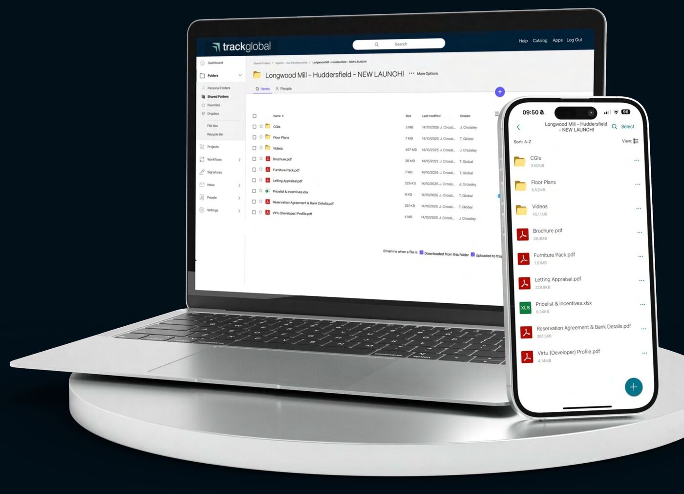 The Track Global partner portal on laptop and mobile